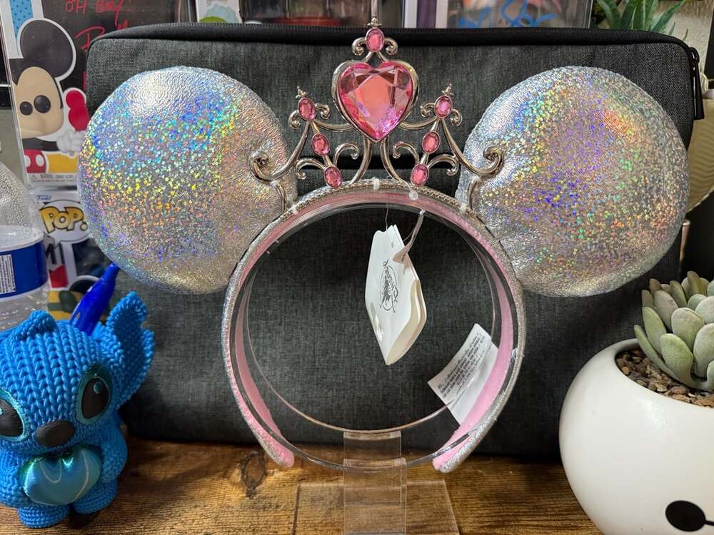 NWT Disney Parks Iridescent Pink Heart Tiara Princess Ears Headband